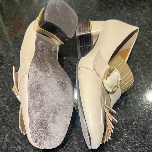 Tory Burch Cream and Tan Fringe Heels - Picture 6 of 6